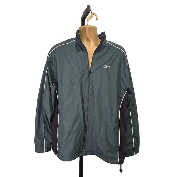 Vtg Reebok Track Jacket Mens XL Green Black Gorpcore Windbreaker Logo Reflective - Picture 1 of 7
